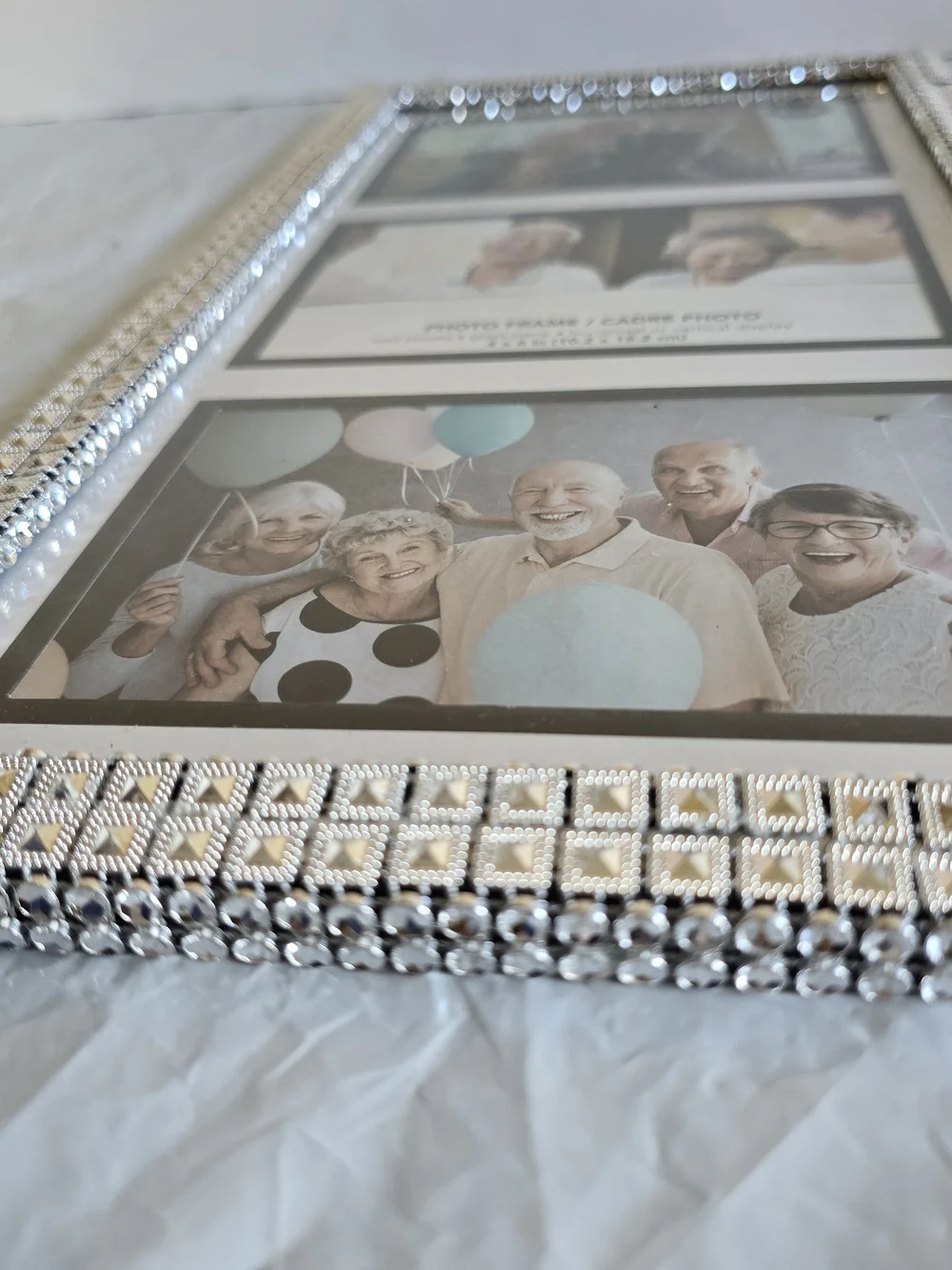 Beaded Silver 4x6 Multi-Photo Frame New 15x8 Inch Handmade